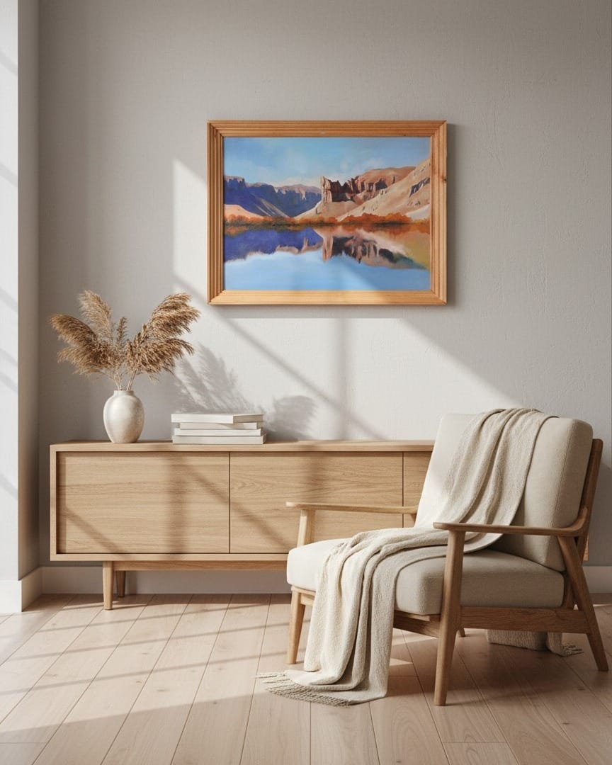 Band-e Amir Oil Painting with Wooden Frame