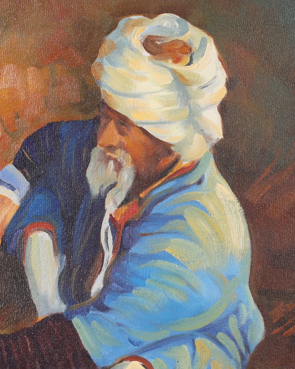 Uzbek Sesame Roasting Oil Painting with Wooden Frame