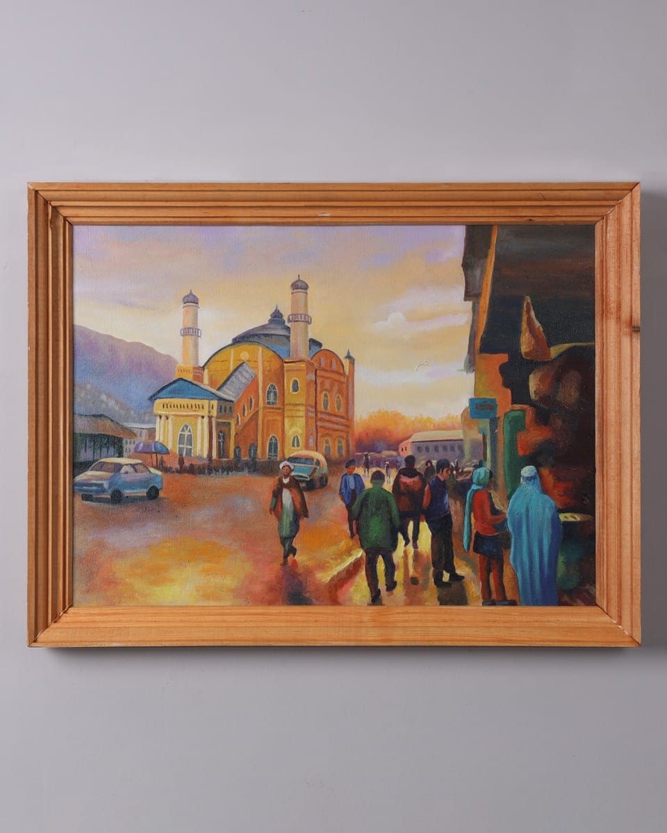 Shah Do Shamshira Mosque Oil Painting with Wooden Frame
