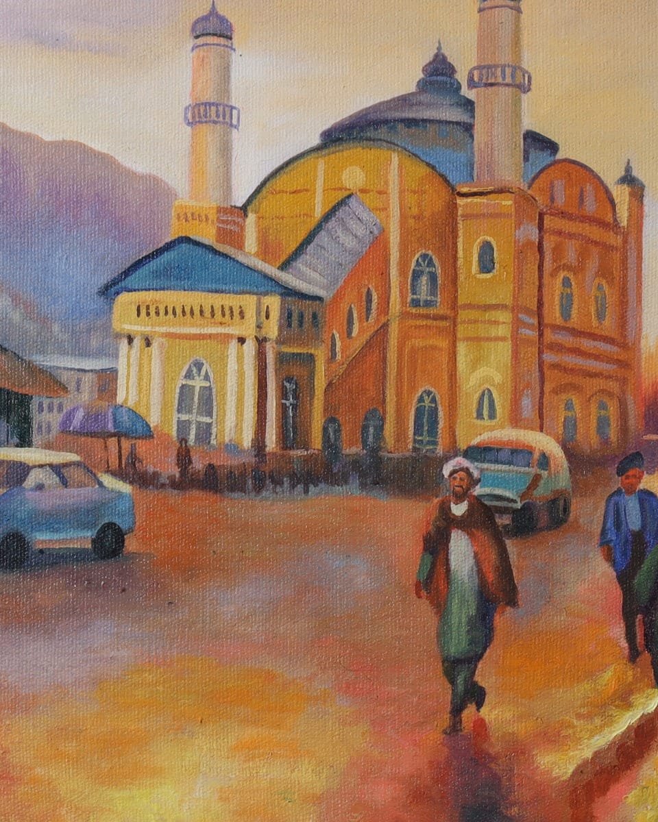 Shah Do Shamshira Mosque Oil Painting with Wooden Frame