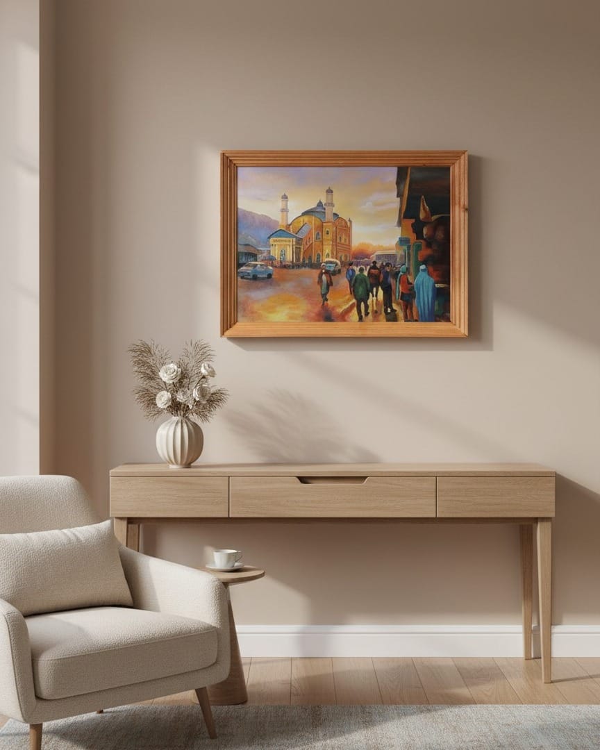 Shah Do Shamshira Mosque Oil Painting with Wooden Frame