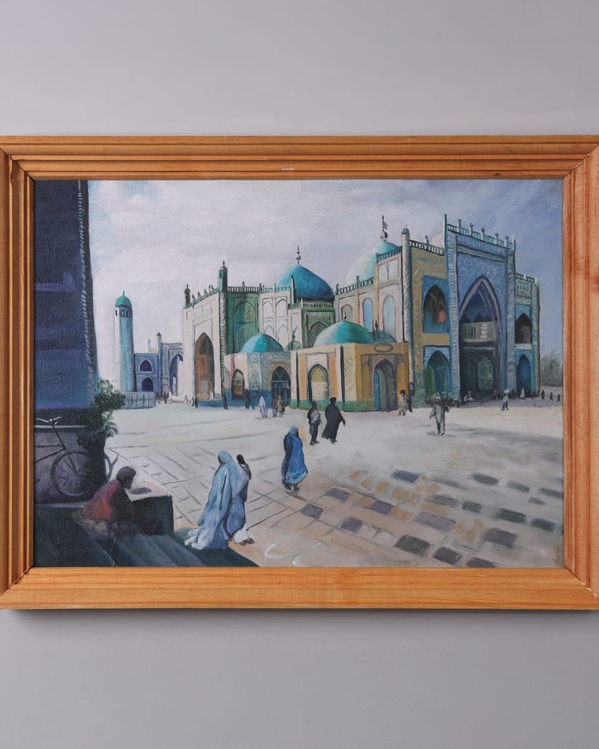 Mazar-i-Sharif – Sacred Afghan City Oil Painting with Wooden Frame
