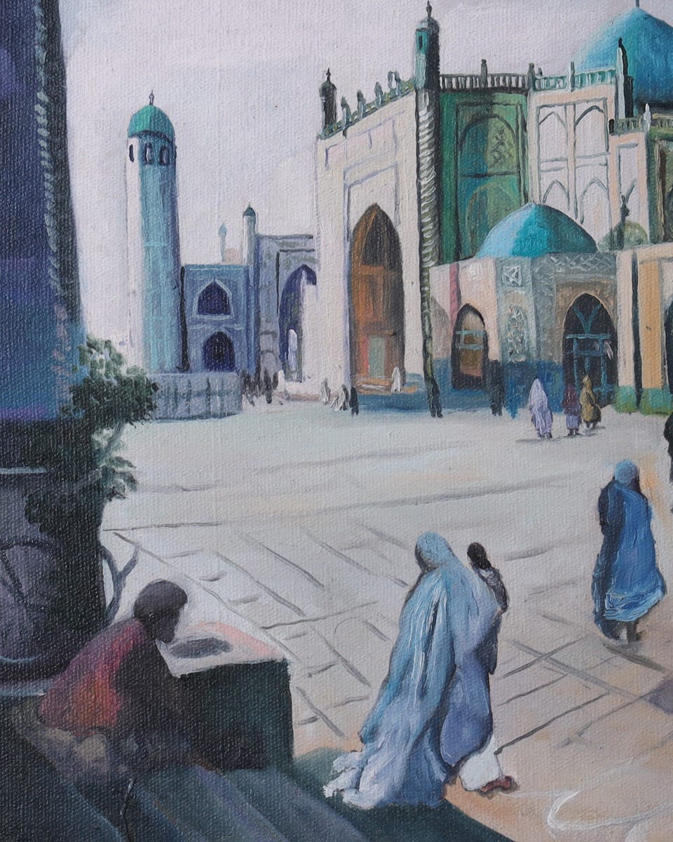 Mazar-i-Sharif – Sacred Afghan City Oil Painting with Wooden Frame