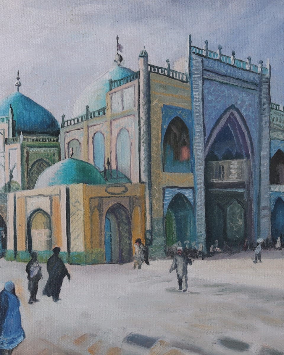 Mazar-i-Sharif – Sacred Afghan City Oil Painting with Wooden Frame