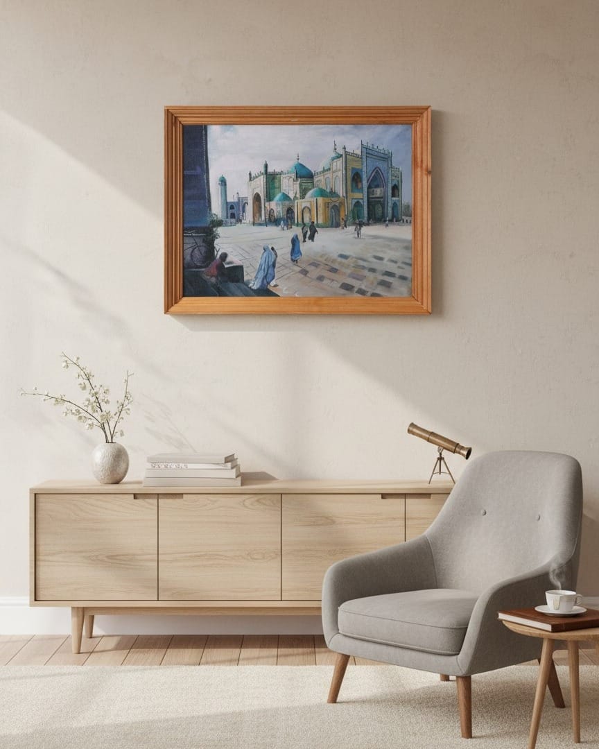 Mazar-i-Sharif – Sacred Afghan City Oil Painting with Wooden Frame