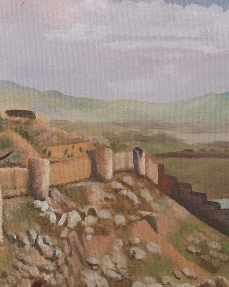 Bala Hissar Kabul – Historical Afghan Fortress Oil Painting with Wooden Frame