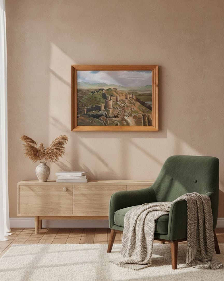 Bala Hissar Kabul – Historical Afghan Fortress Oil Painting with Wooden Frame
