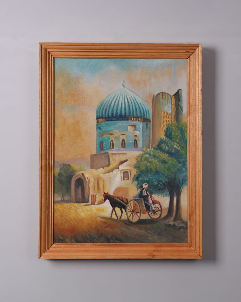 Balkh Mazar-e-Sharif Mosque Oil Painting Artwork with Wooden Frame
