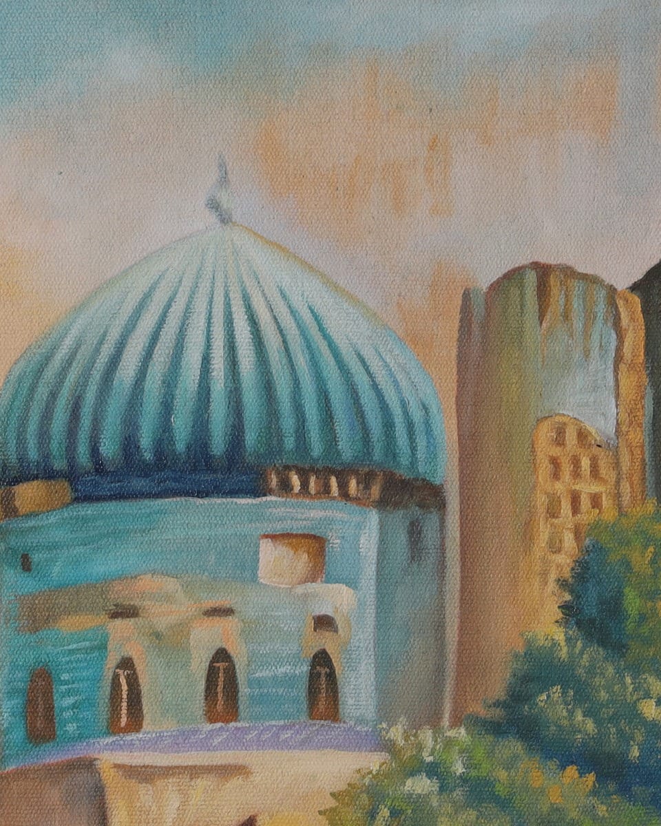 Balkh Mazar-e-Sharif Mosque Oil Painting Artwork with Wooden Frame
