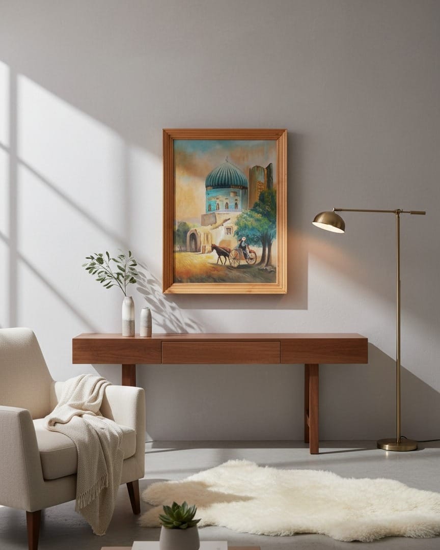 Balkh Mazar-e-Sharif Mosque Oil Painting Artwork with Wooden Frame