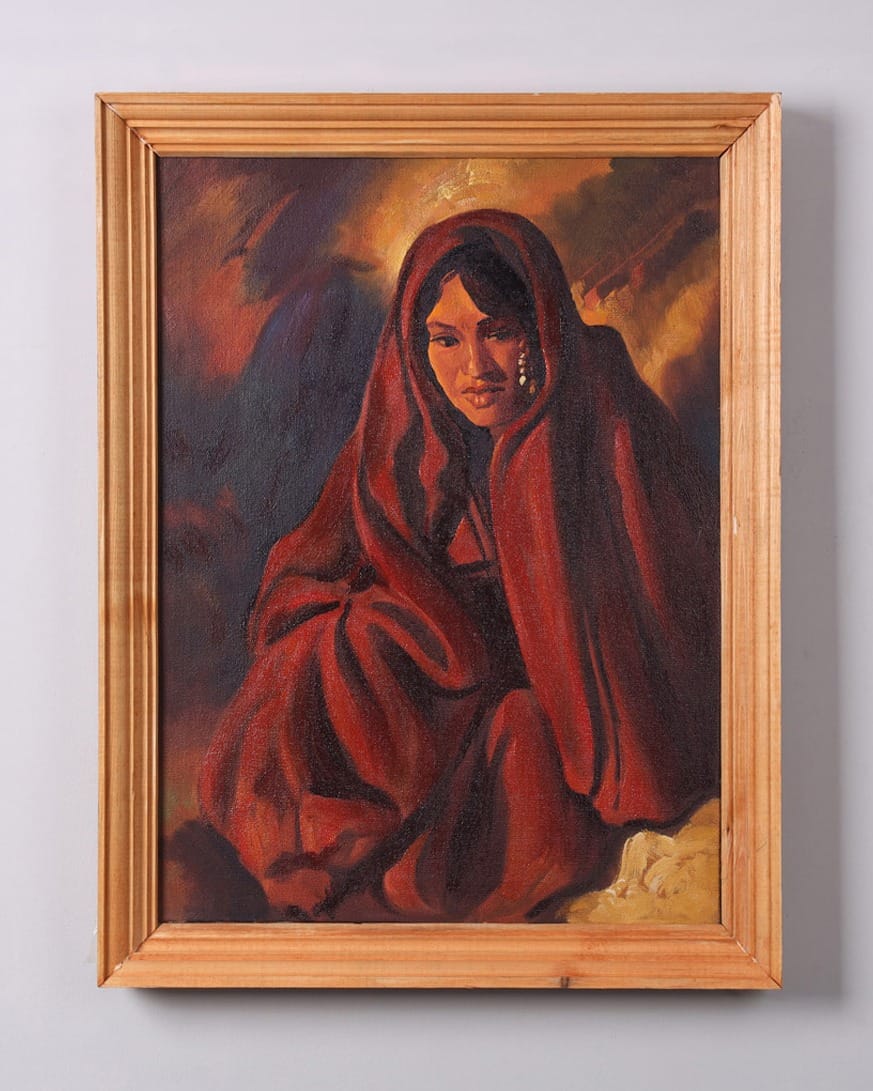 Afghan Woman Oil Painting with Wooden Frame