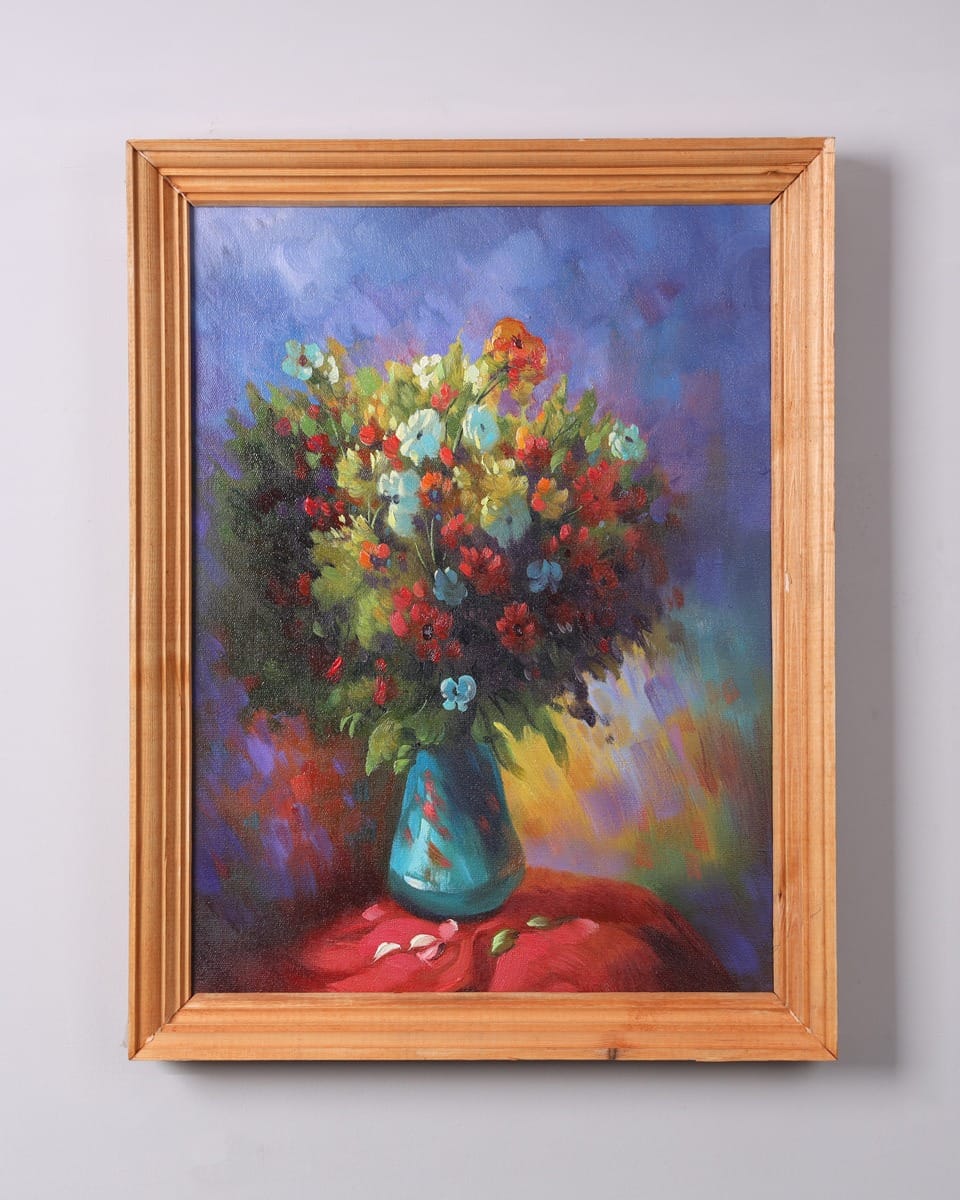 Floral Vase Oil Painting with Wooden Frame