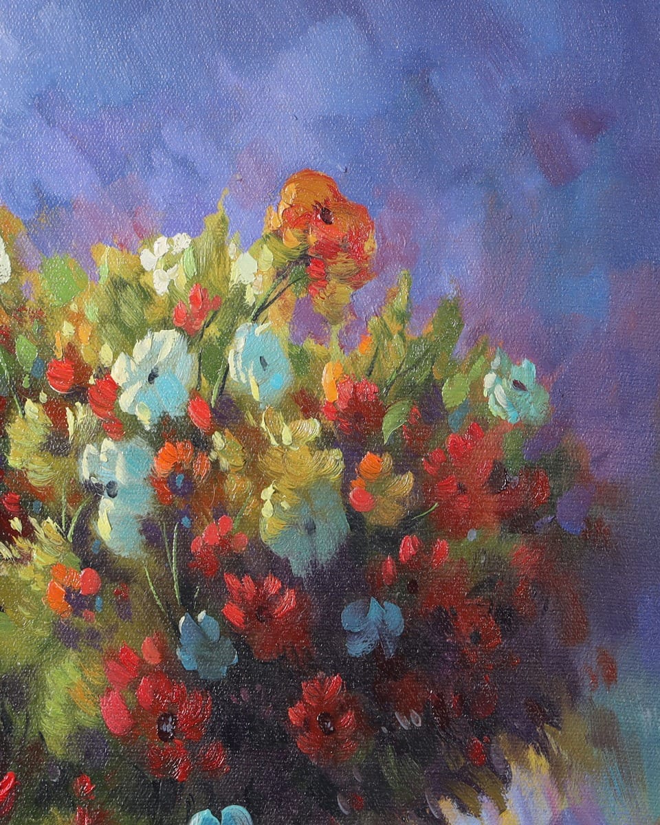 Floral Vase Oil Painting with Wooden Frame