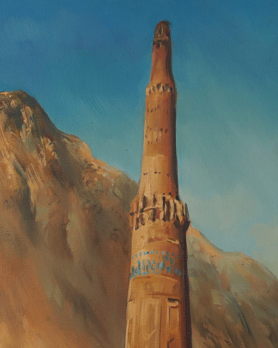 Jam Minaret Oil Painting with Wooden Frame