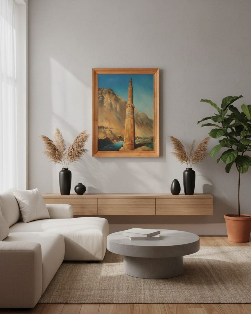 Jam Minaret Oil Painting with Wooden Frame
