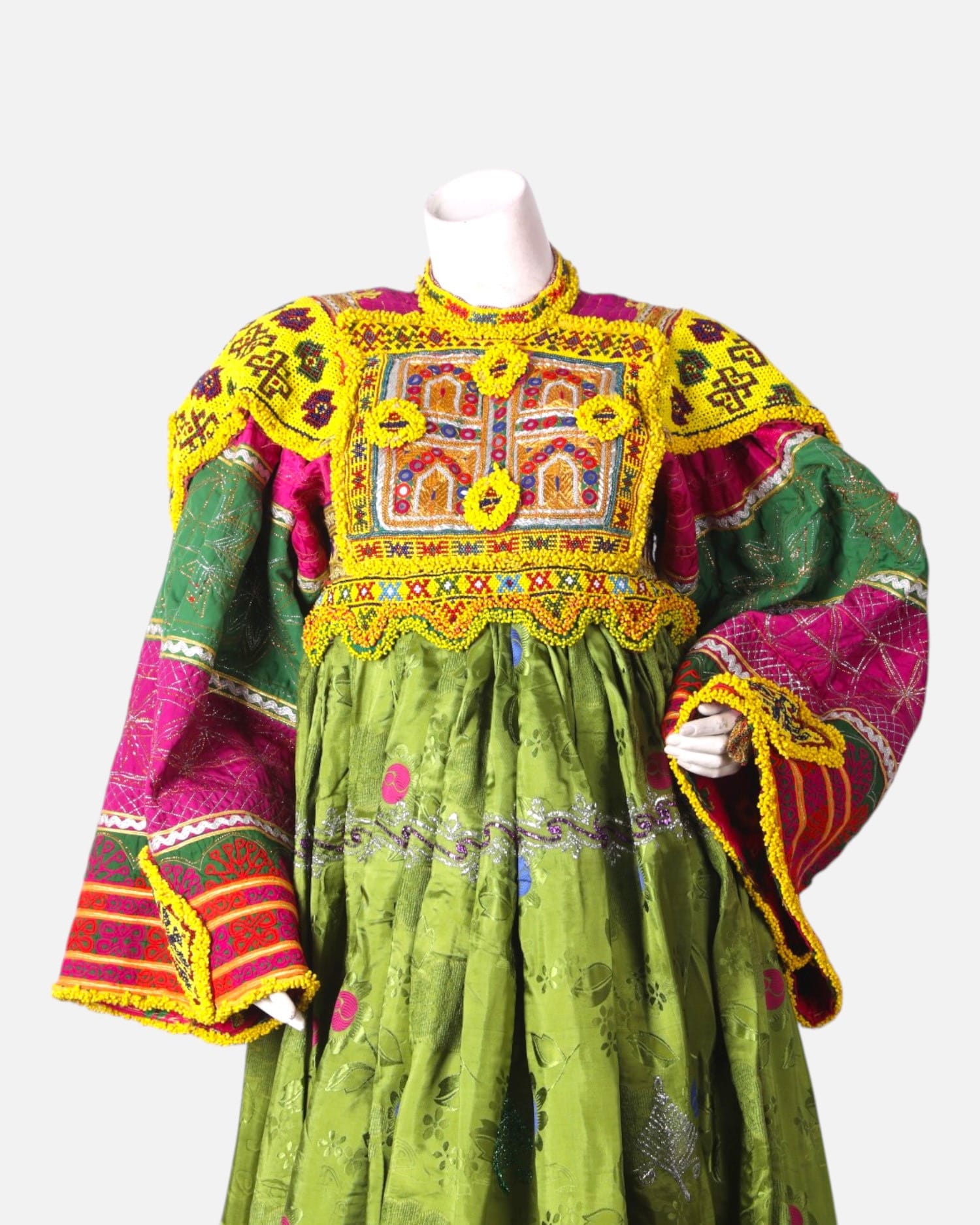 Traditional Kooche Dress with Hand Embroidered Velvet and Pink Chador
