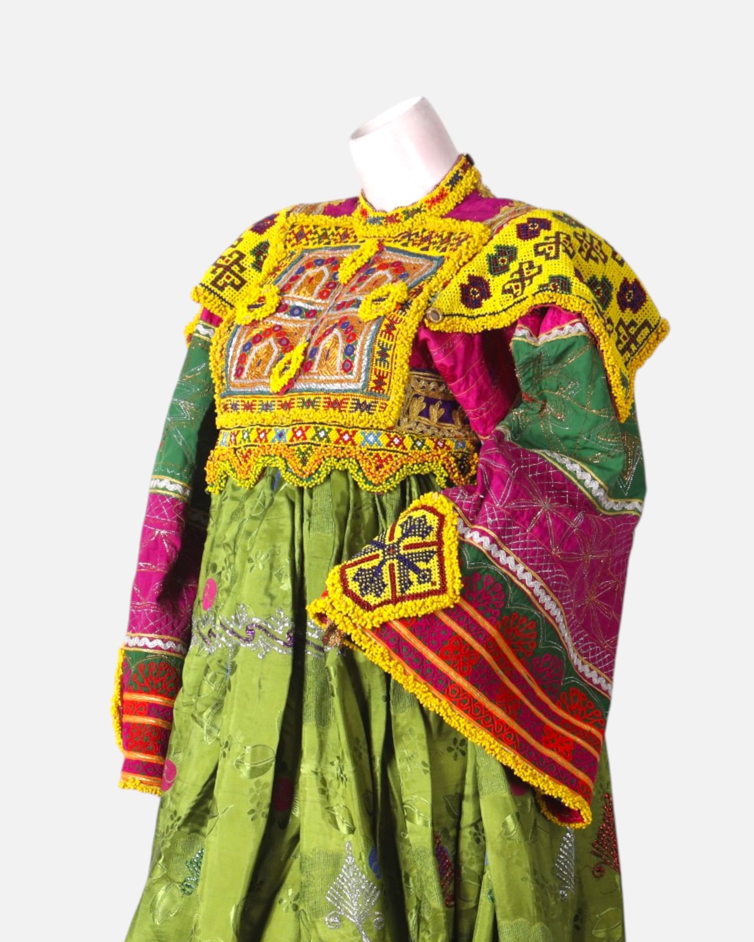Traditional Kooche Dress with Hand Embroidered Velvet and Pink Chador