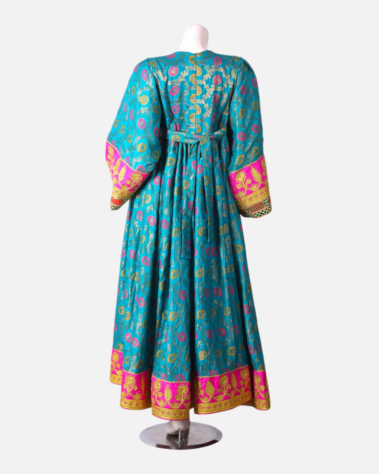 Floral Afghan Dress with Traditional Embroidery and Pink Chador