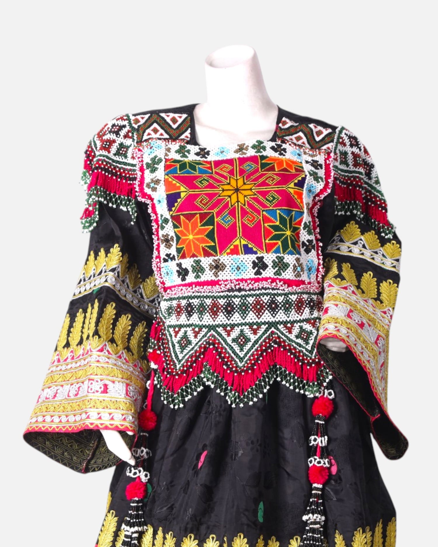 Black Afghan Kuchi Dress  with Pink Scarf and  Pant