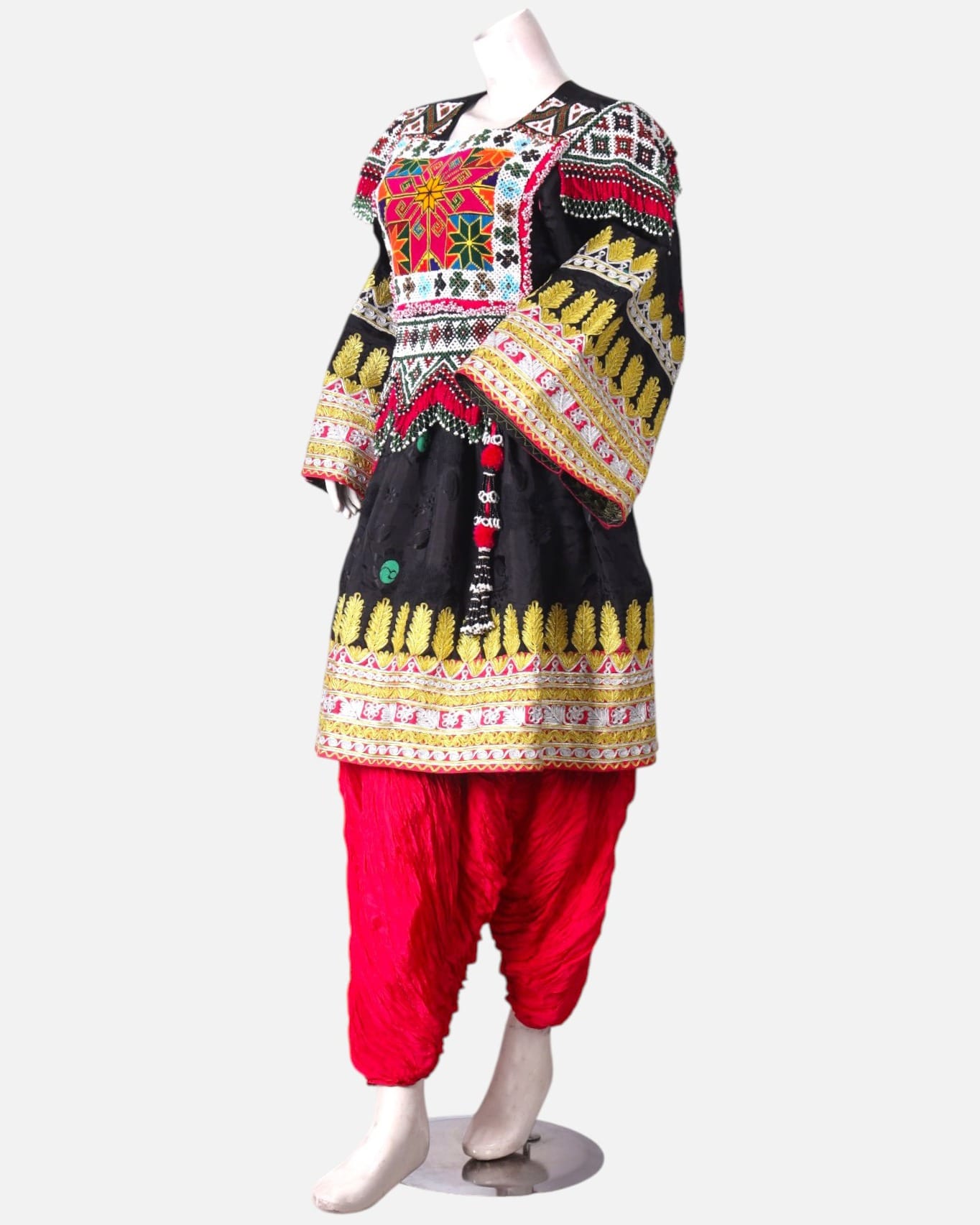 Black Afghan Kuchi Dress  with Pink Scarf and  Pant