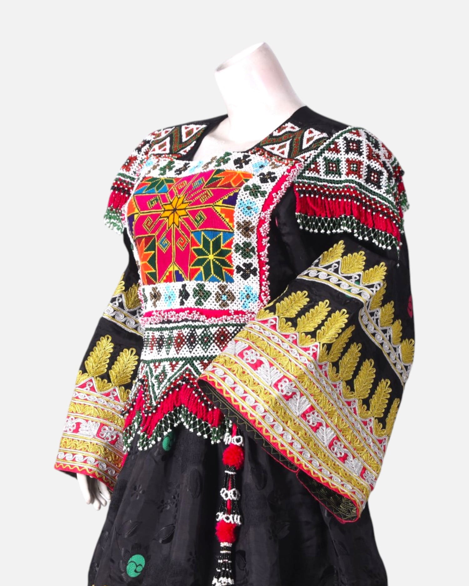 Black Afghan Kuchi Dress  with Pink Scarf and  Pant