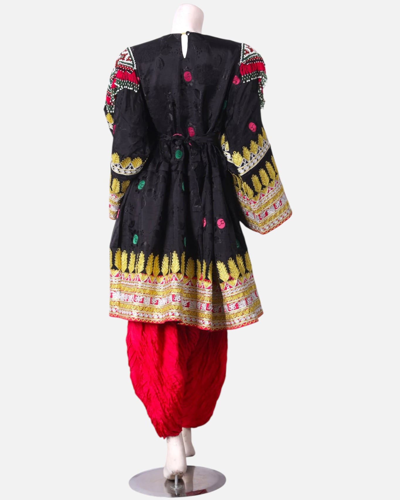 Black Afghan Kuchi Dress  with Pink Scarf and  Pant