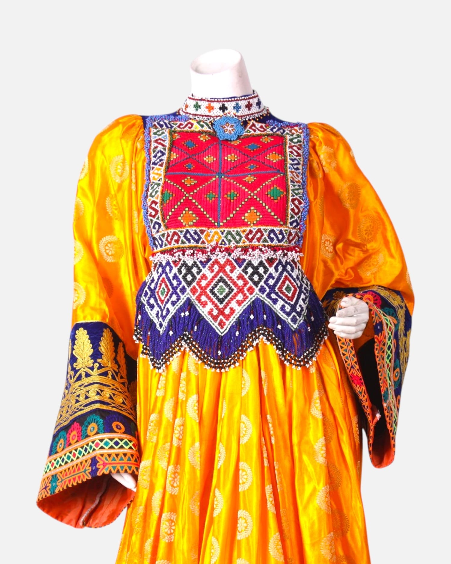 Kuchi Dress with Hand Embroidered Details and Floral Lapis Blue Scarf