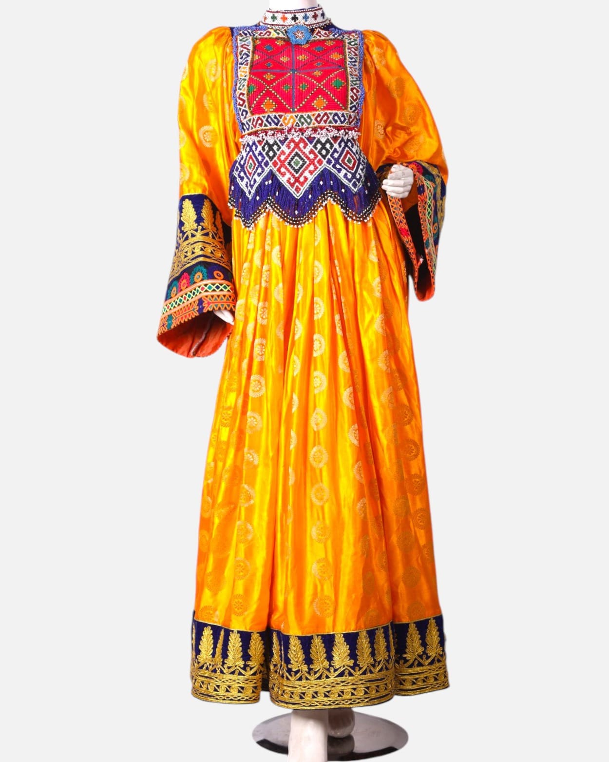 Kuchi Dress with Hand Embroidered Details and Floral Lapis Blue Scarf