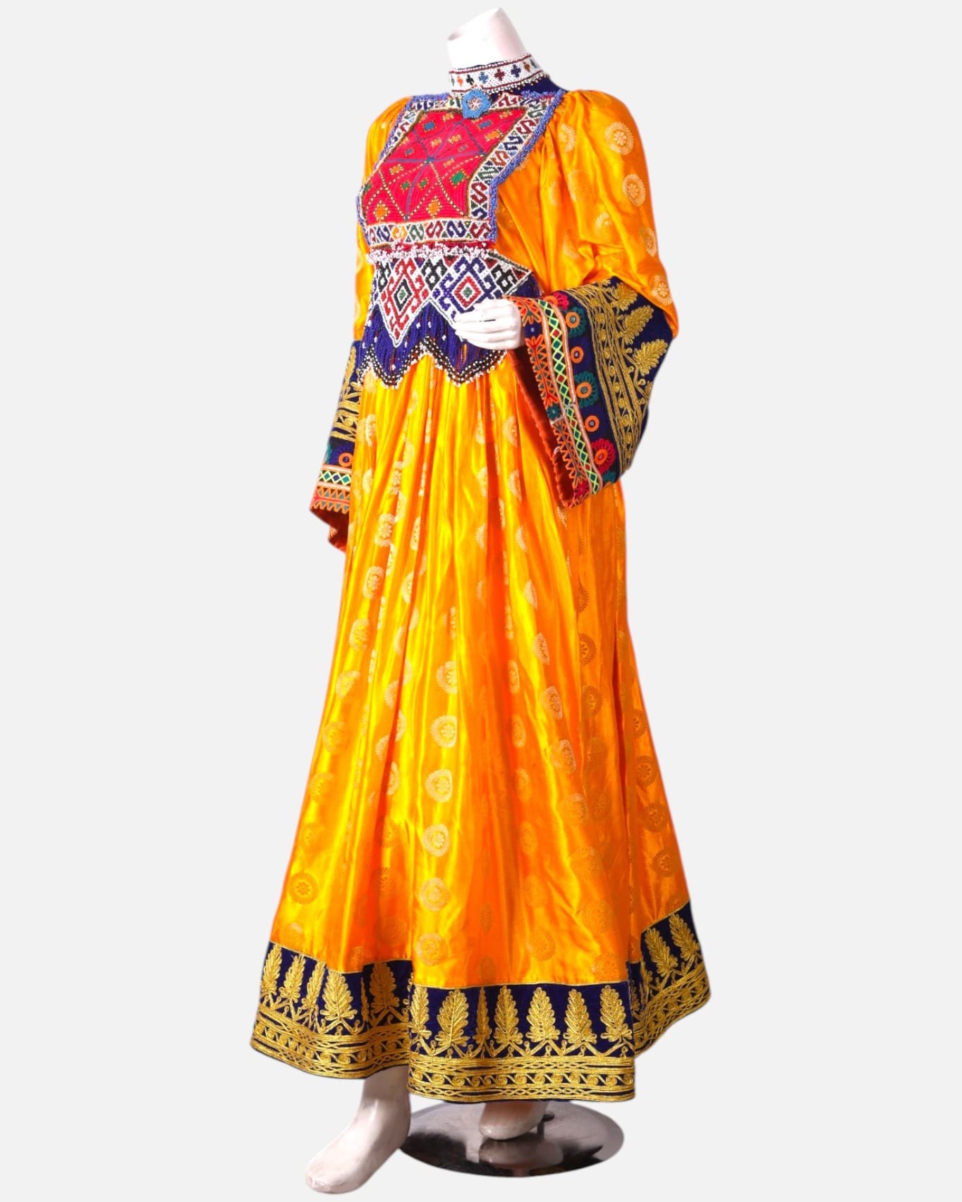 Kuchi Dress with Hand Embroidered Details and Floral Lapis Blue Scarf