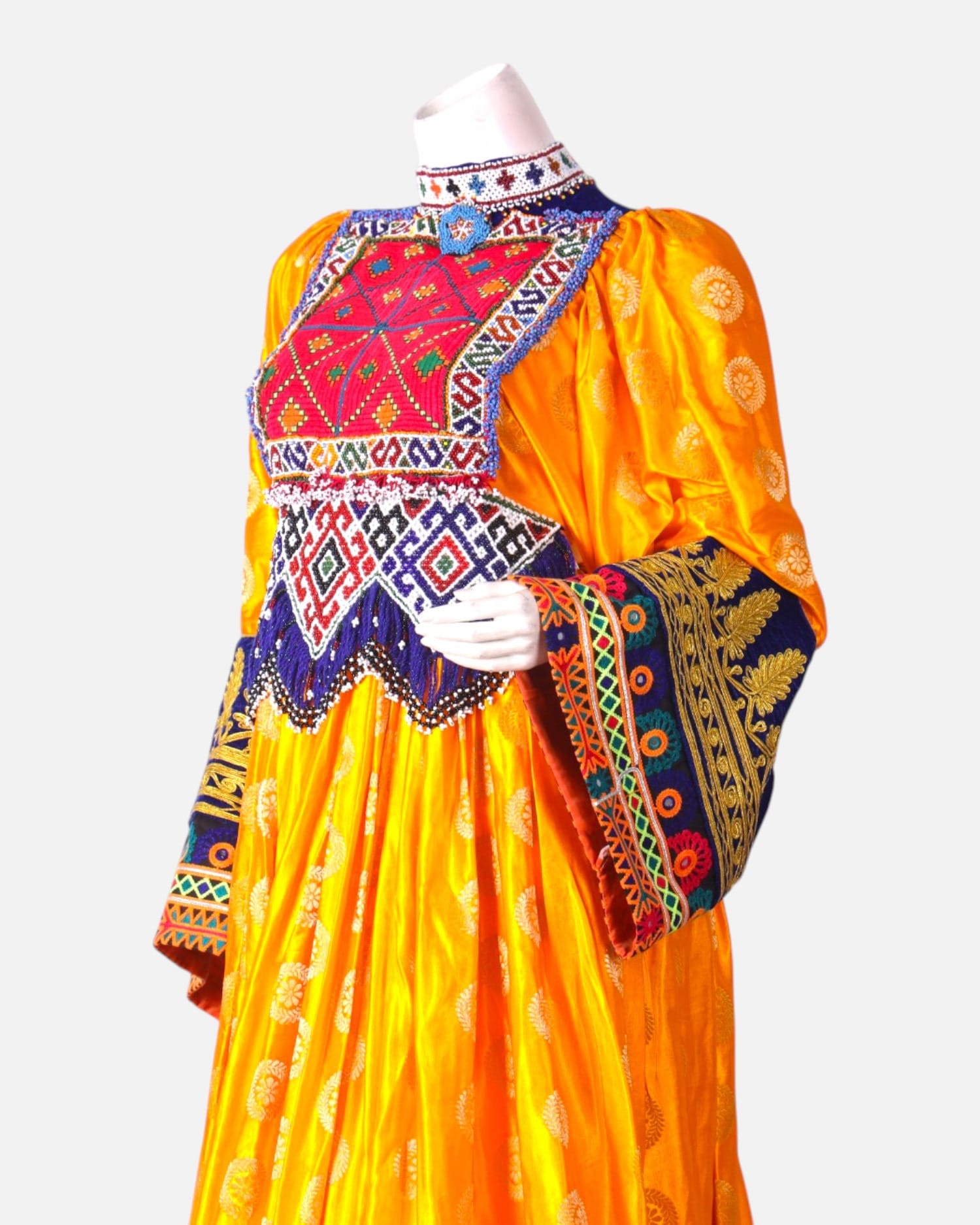 Kuchi Dress with Hand Embroidered Details and Floral Lapis Blue Scarf