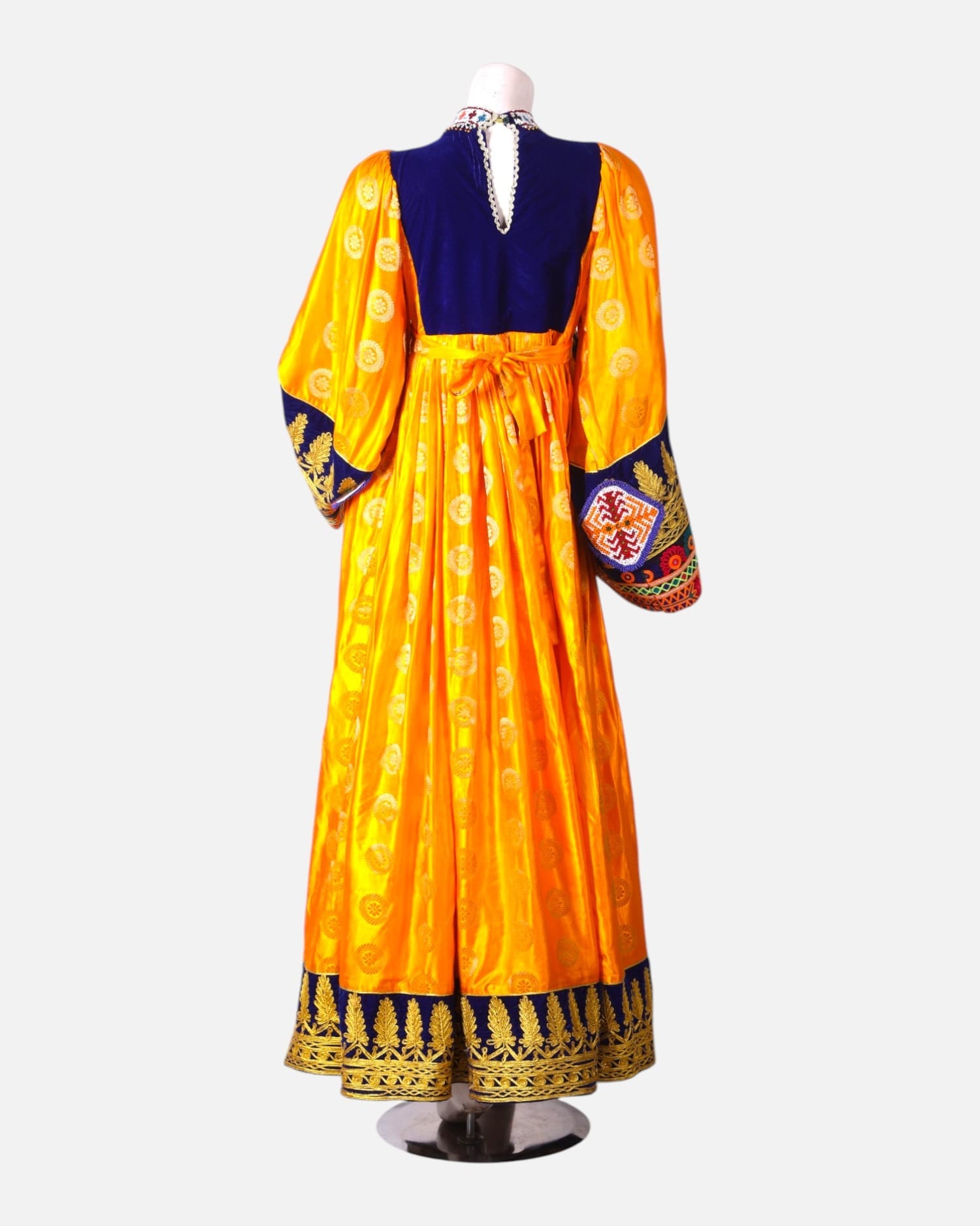 Kuchi Dress with Hand Embroidered Details and Floral Lapis Blue Scarf