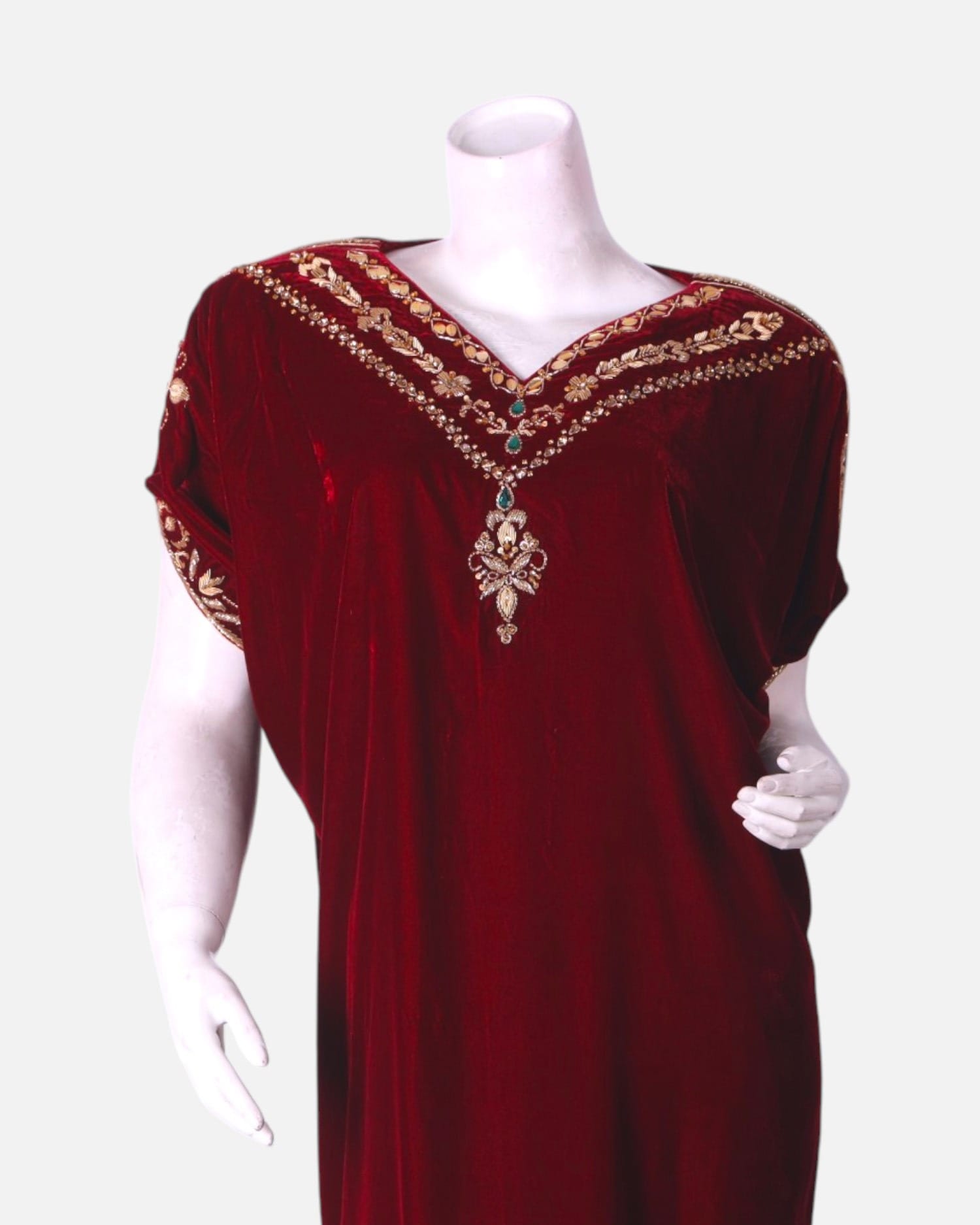 Red Velvet Long Dress Maxi with Arabic Style