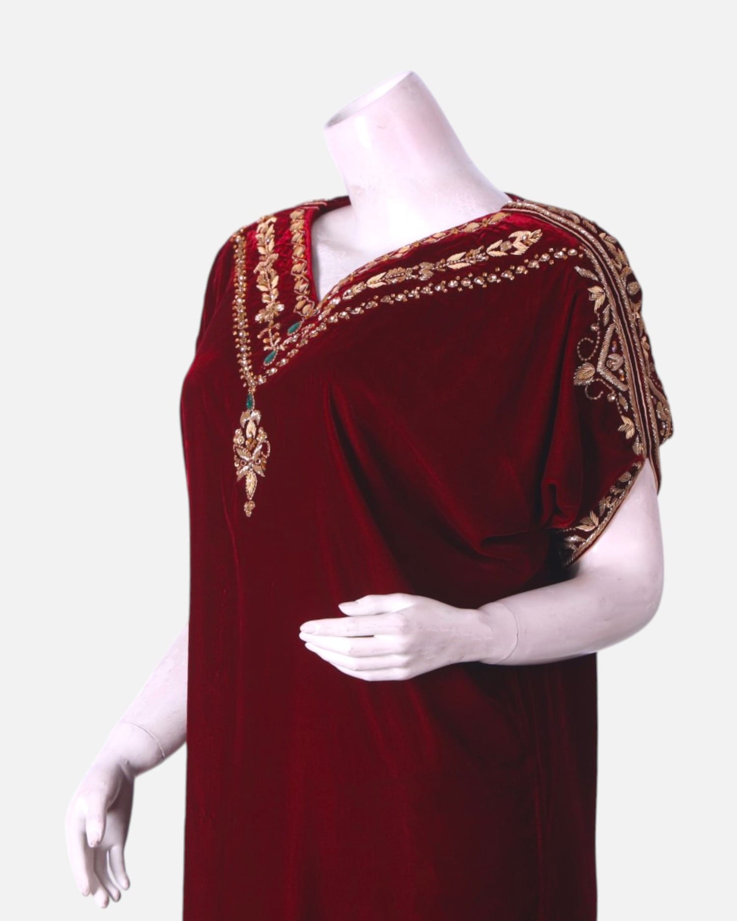 Red Velvet Long Dress Maxi with Arabic Style