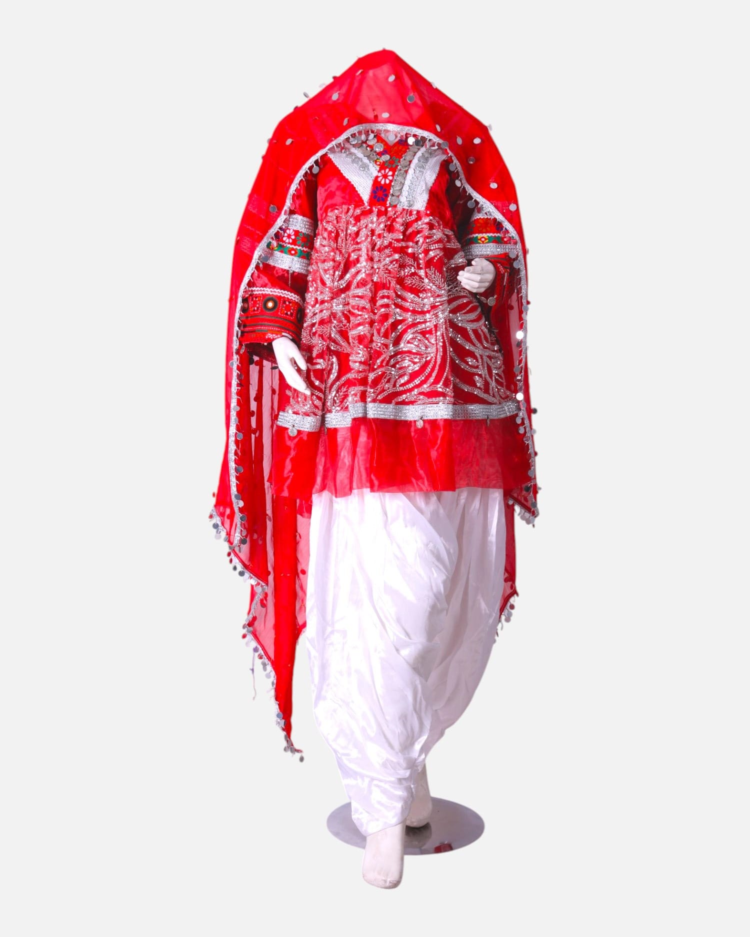 Red  Kuchi Dress with  Matching Red Scarf