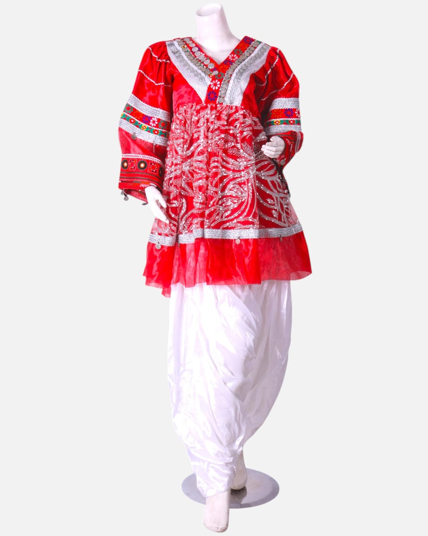 Red  Kuchi Dress with  Matching Red Scarf