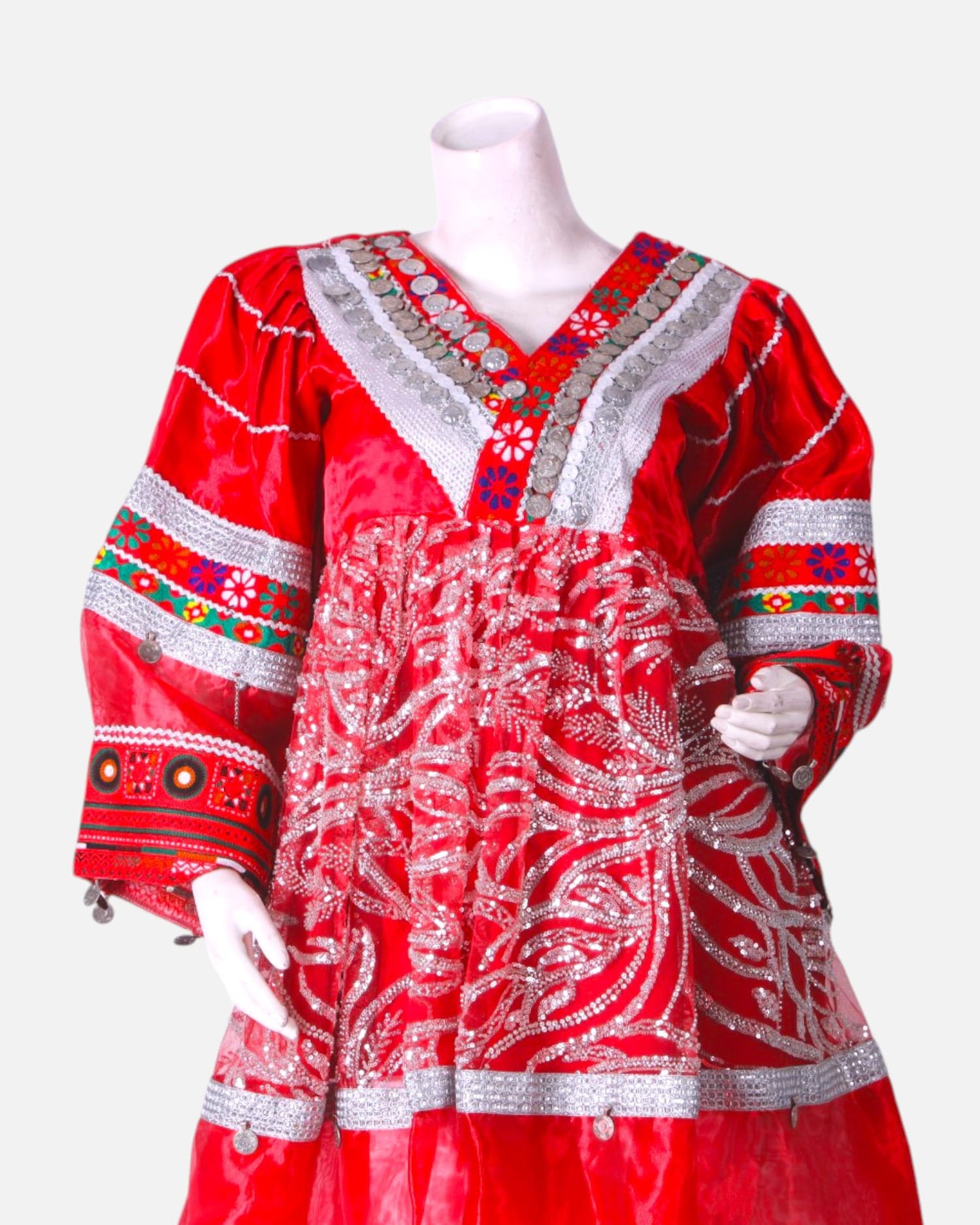 Red  Kuchi Dress with  Matching Red Scarf