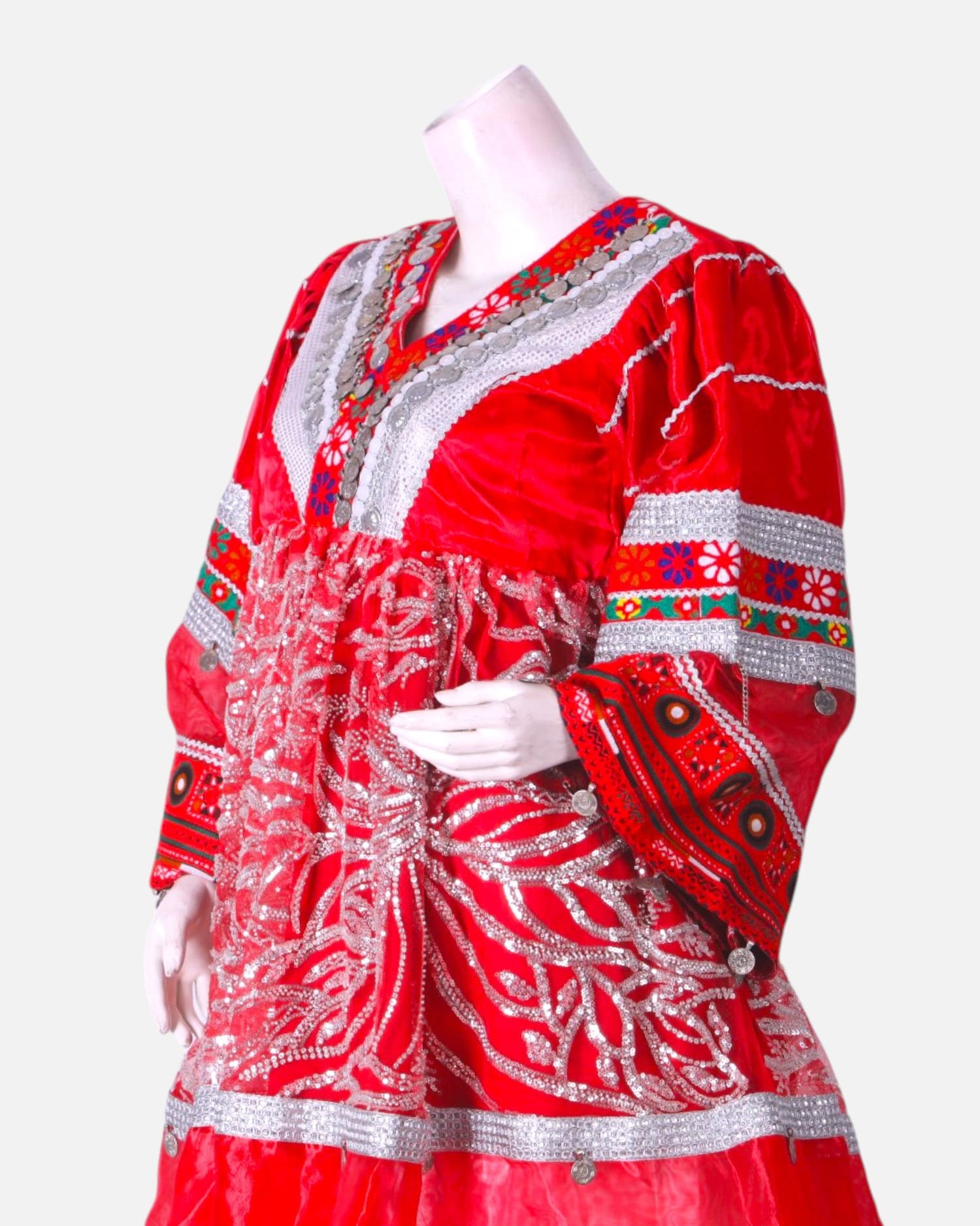 Red  Kuchi Dress with  Matching Red Scarf