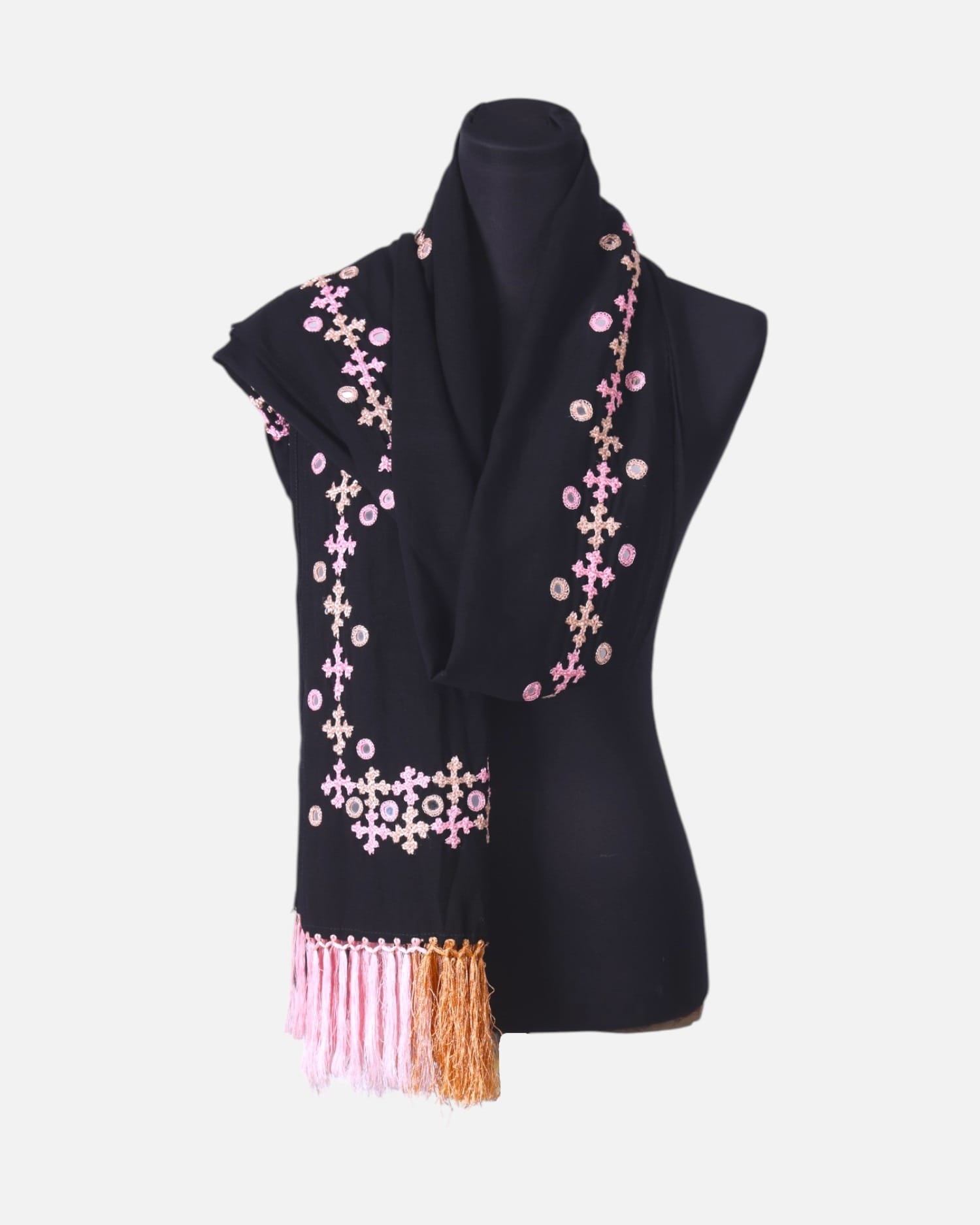 Large Black Shawl For Women Hand Embroidery