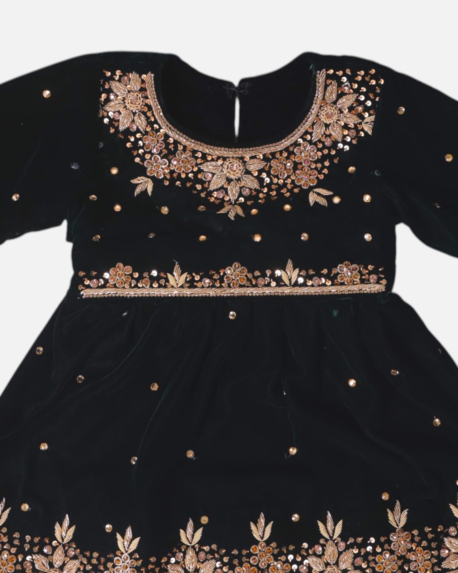 Black Afghan Dress For Kids Matching Green Scarf