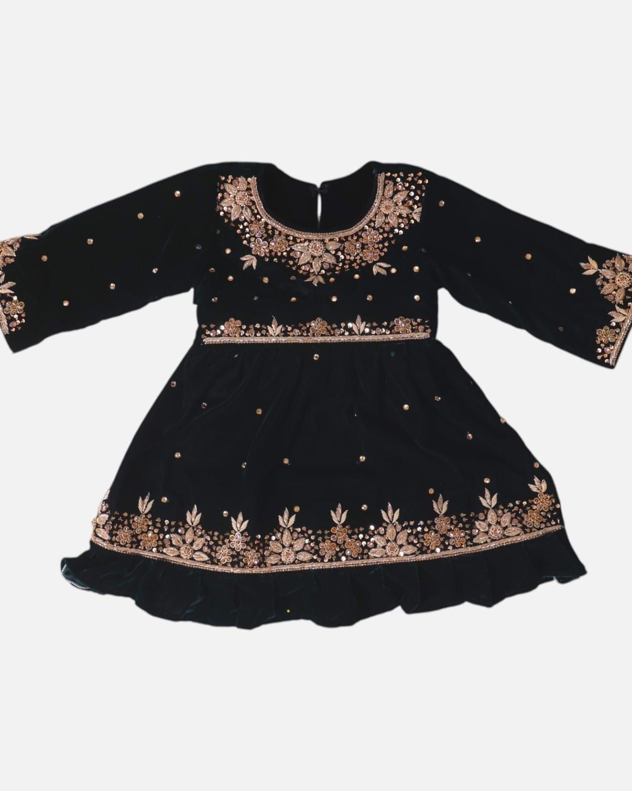 Black Afghan Dress For Kids Matching Green Scarf
