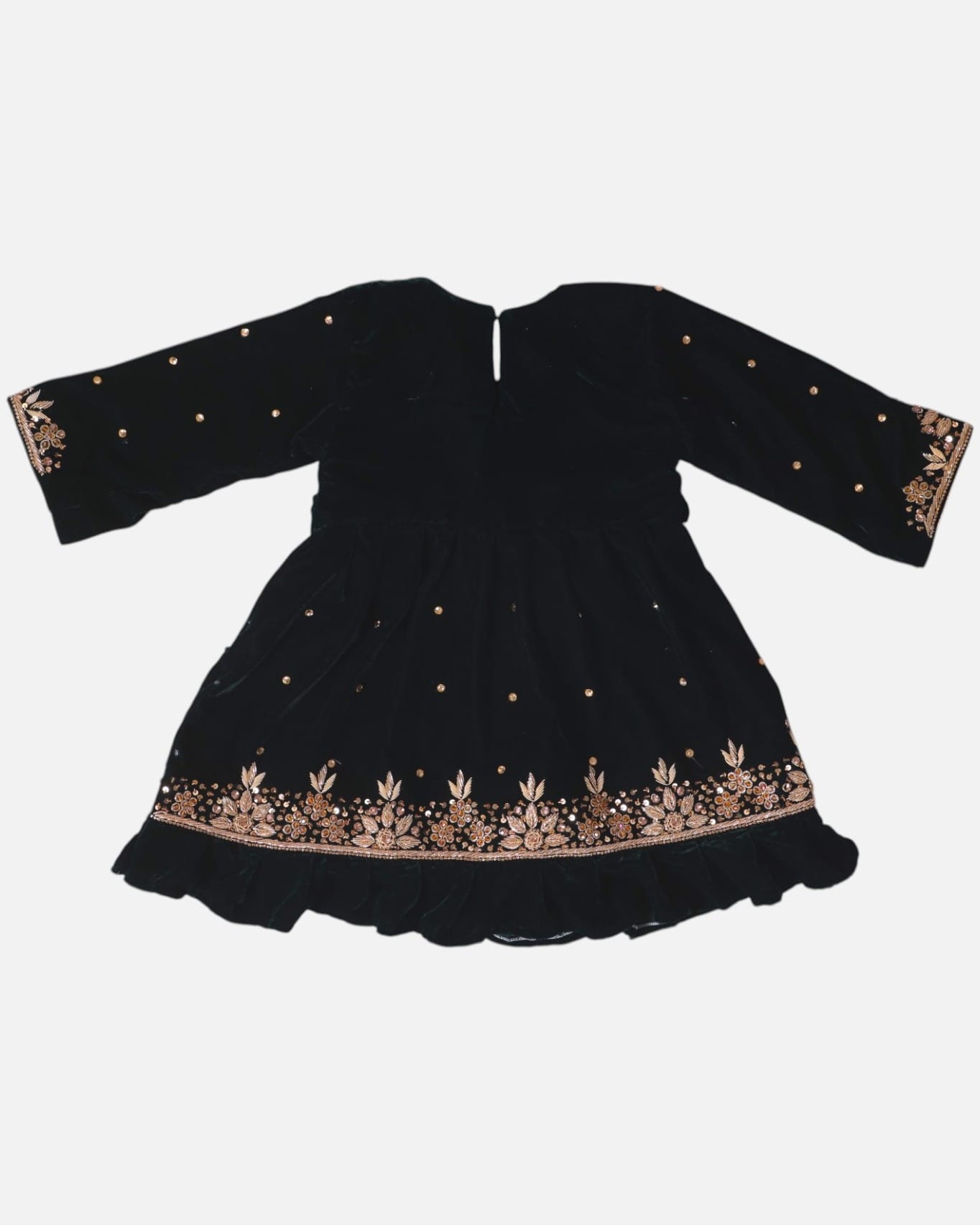 Black Afghan Dress For Kids Matching Green Scarf