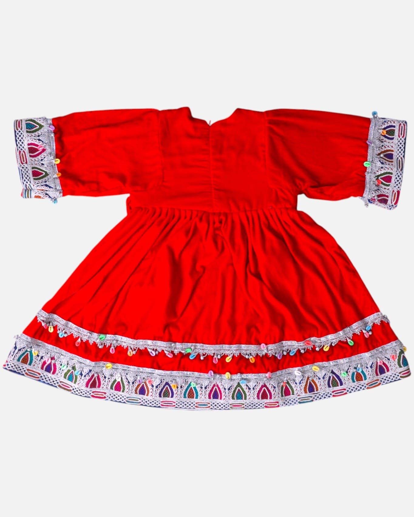 Red Dress Kuchi Embroidery For Girls Matching Blue Scarf