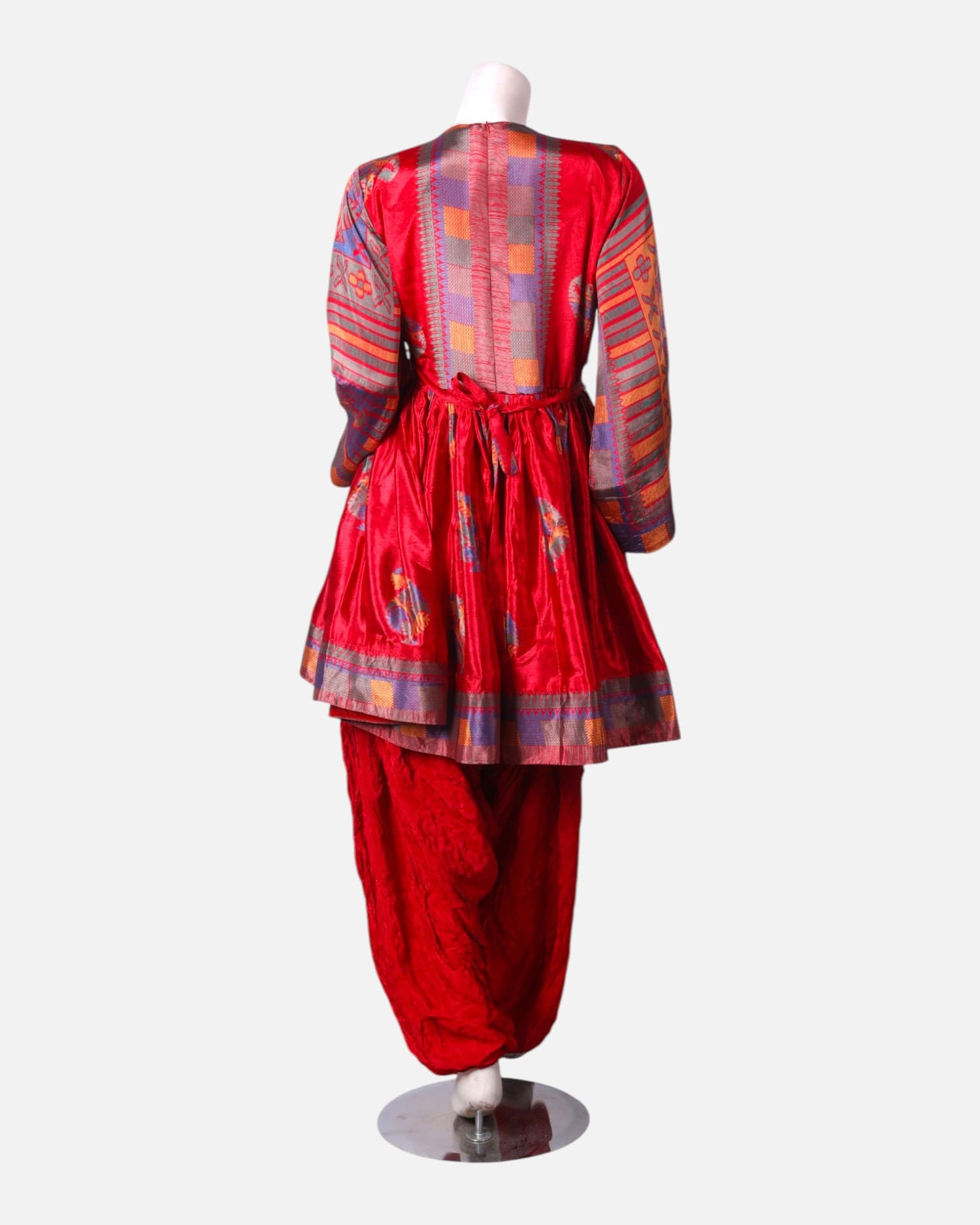 Red Traditional Afghan Embroidered Dress – Velvet and Handwoven Details