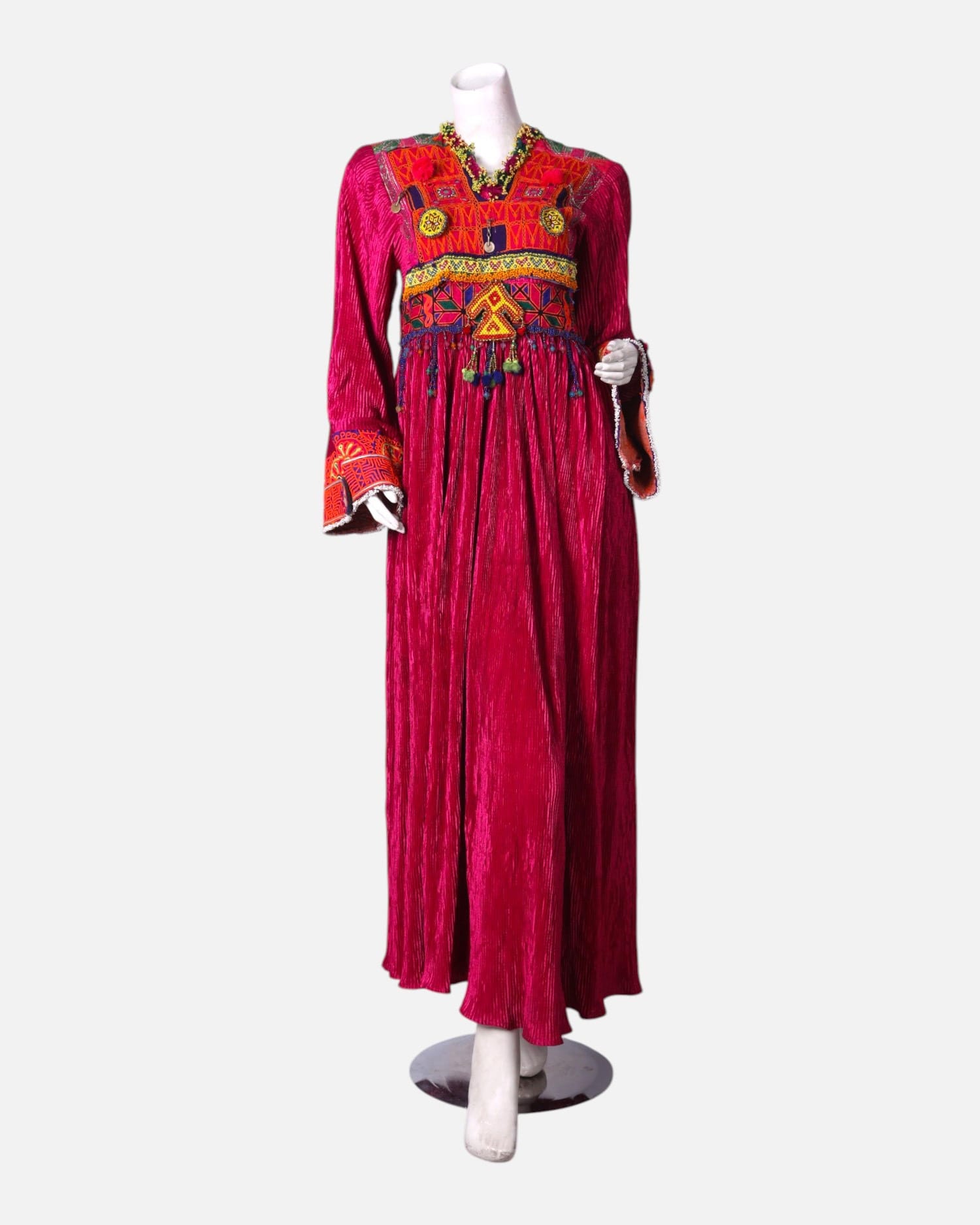 Kuchi Hand Embroidered Long Dress in Bright Pink – Traditional Elegance