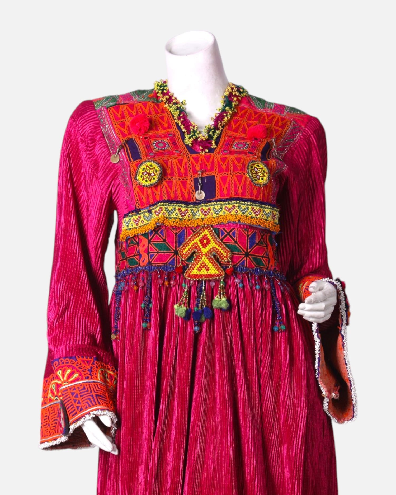 Kuchi Hand Embroidered Long Dress in Bright Pink – Traditional Elegance