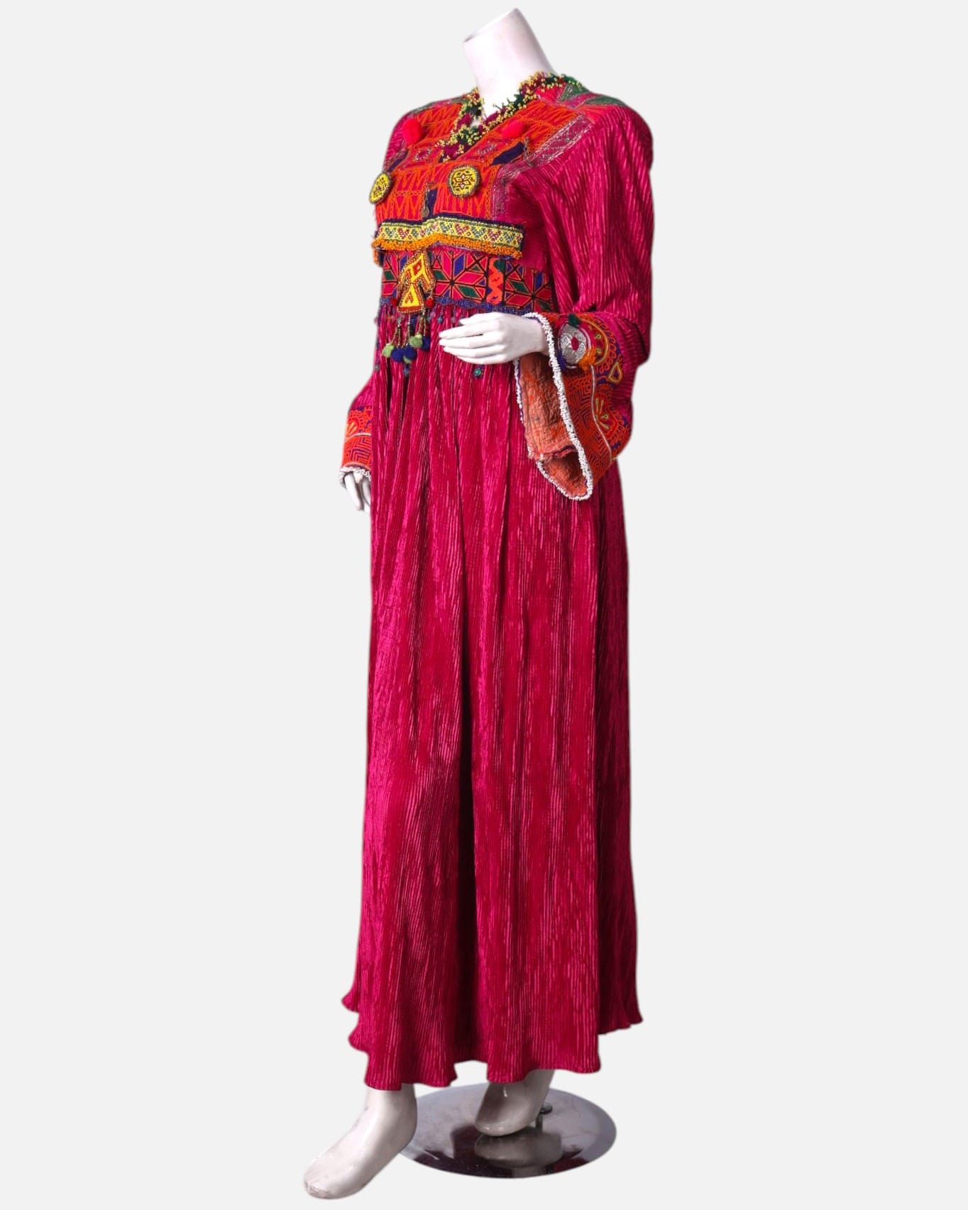 Kuchi Hand Embroidered Long Dress in Bright Pink – Traditional Elegance