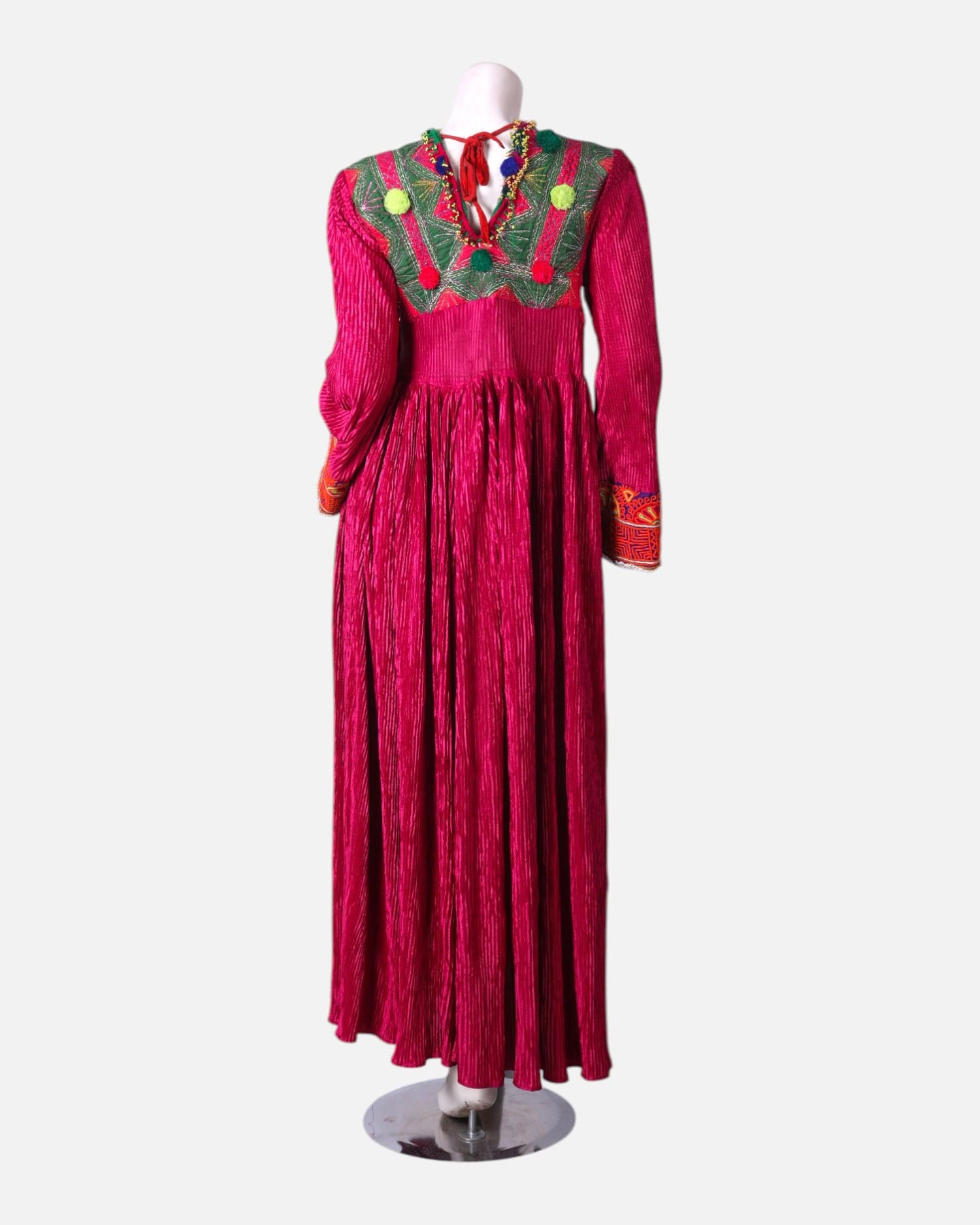 Kuchi Hand Embroidered Long Dress in Bright Pink – Traditional Elegance