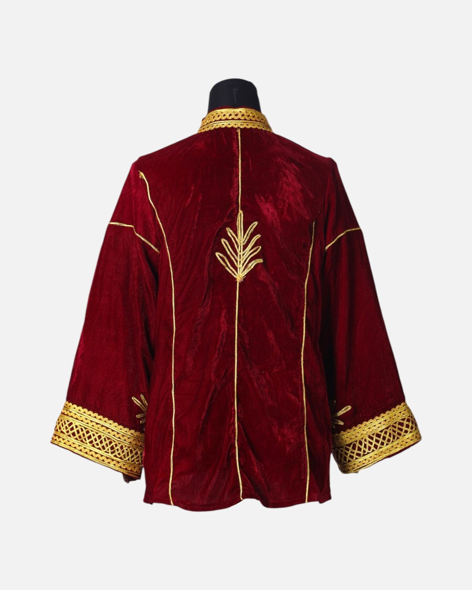 Royal Velvet Embroidered Coat Afghan Kurti (Shahane) in Dark Red and Yellow