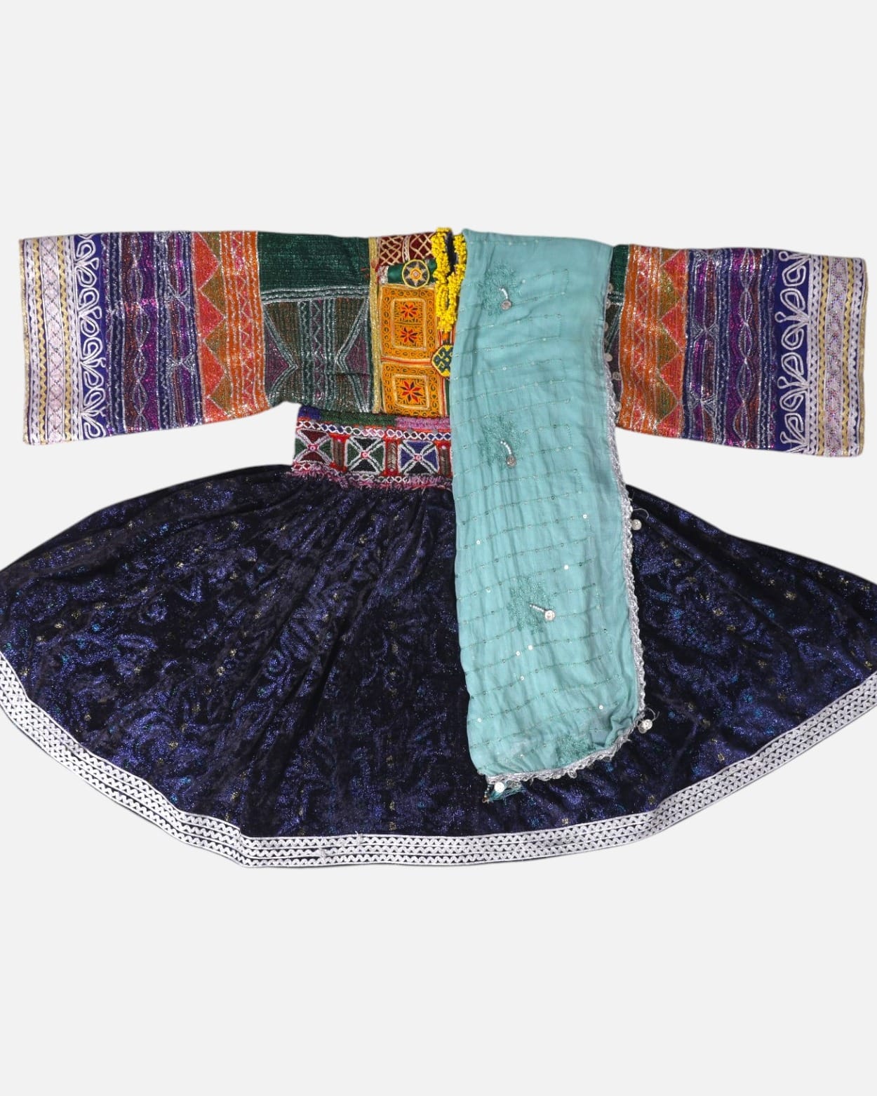 Luxurious Afghan Velvet Dress in black, Purple and Multicolor with Handcrafted Embroidery