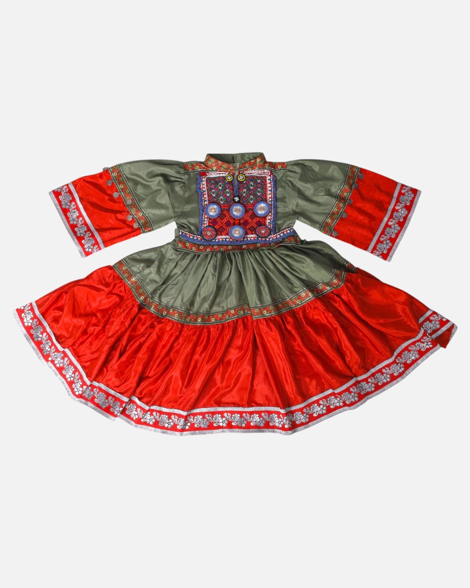 Green and Red Afghan Traditional Kids Dress